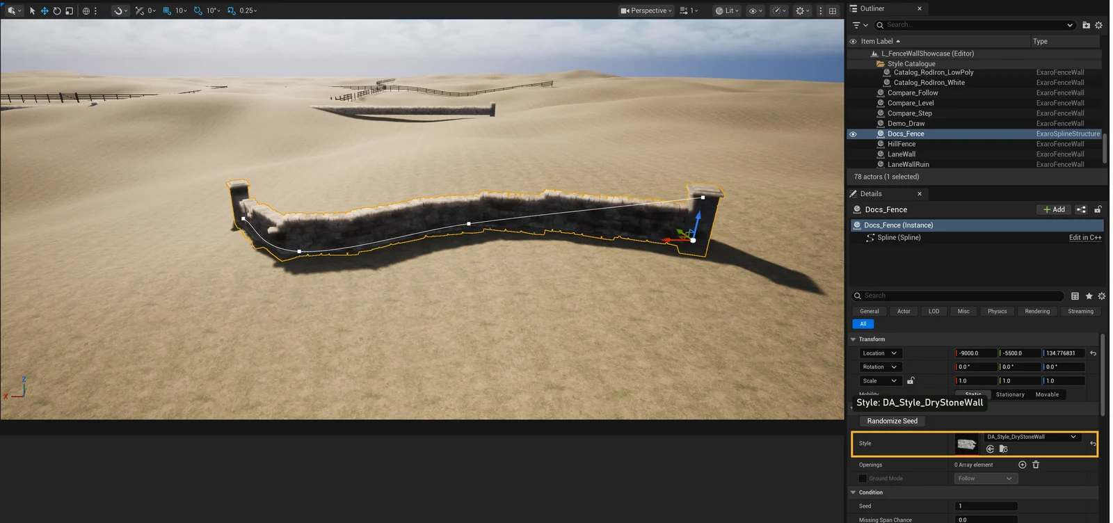The same spline now built as a dry stone wall