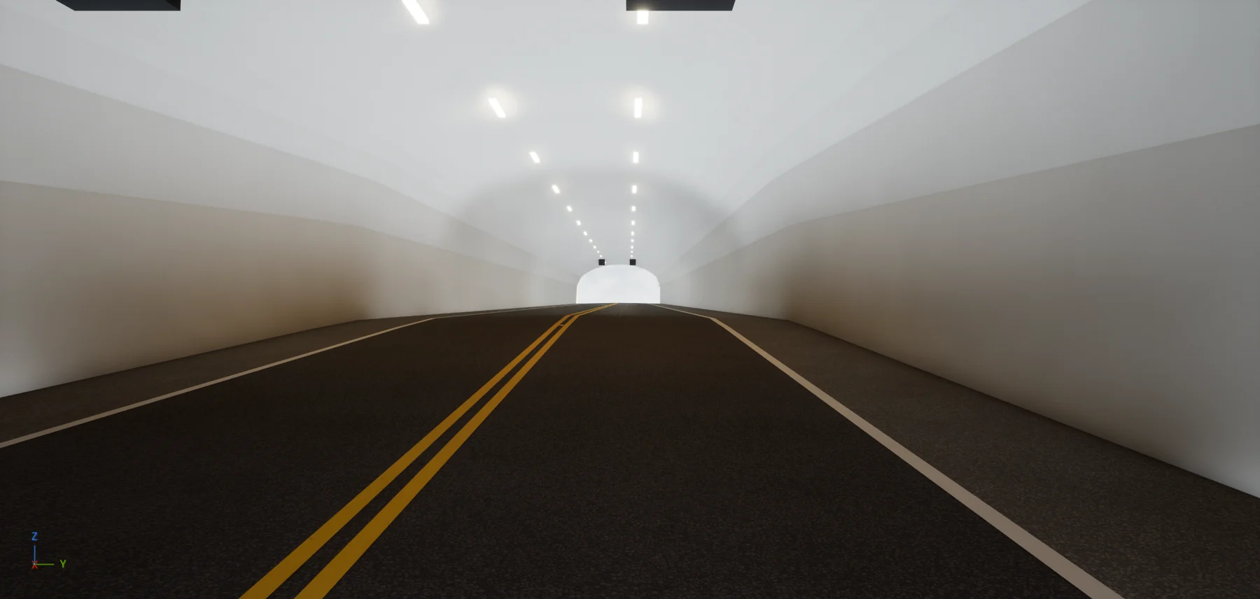 Inside a lit horseshoe tunnel looking towards the far mouth
