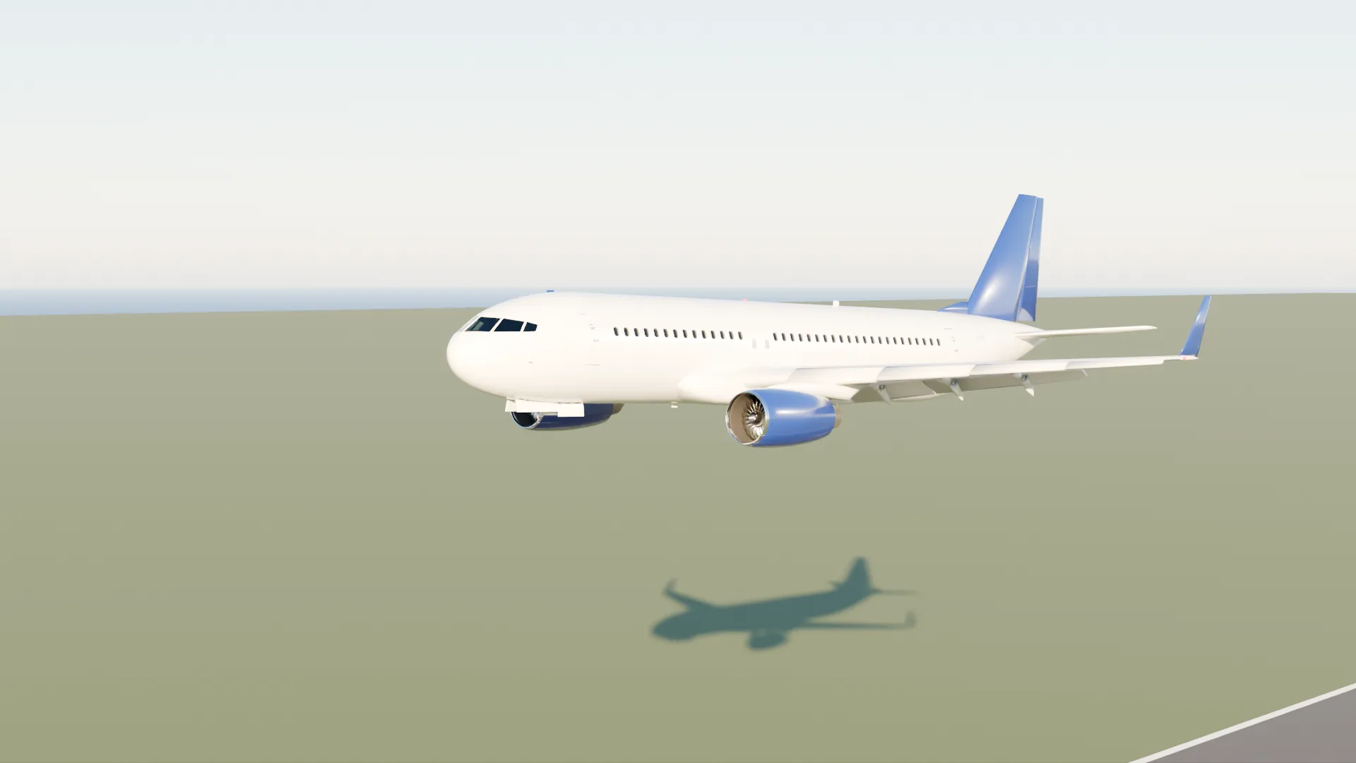 The airliner on final approach, gear down