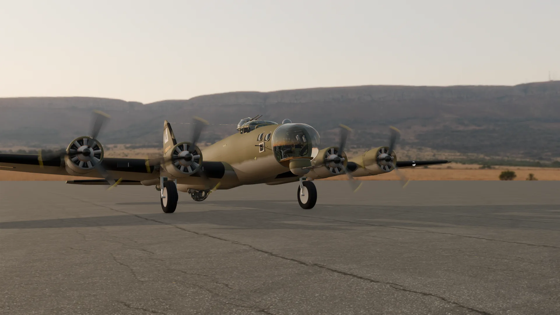 The heavy bomber on a sunset airfield