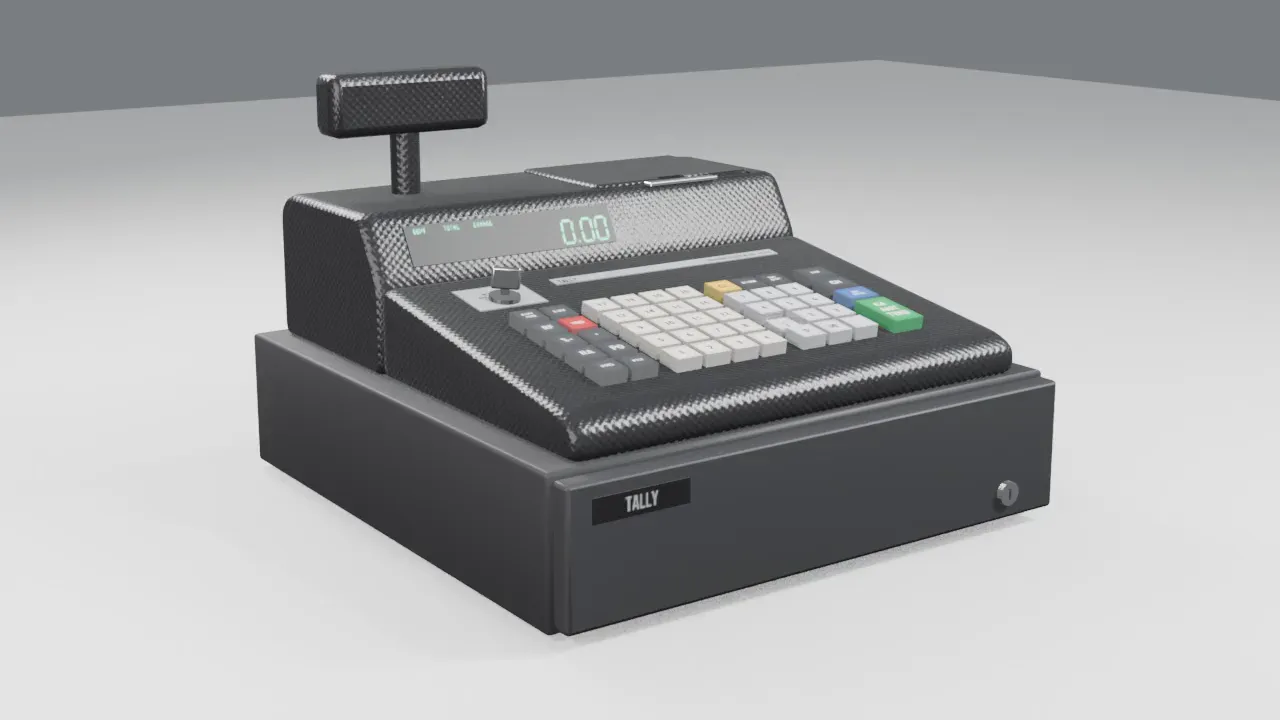 The cash register ringing up a sale