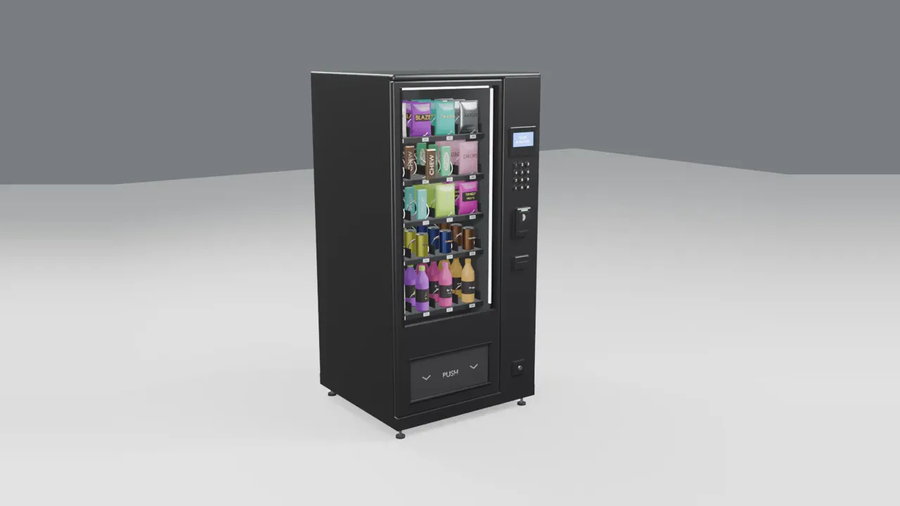 The vending machine turning a coil and dropping an item
